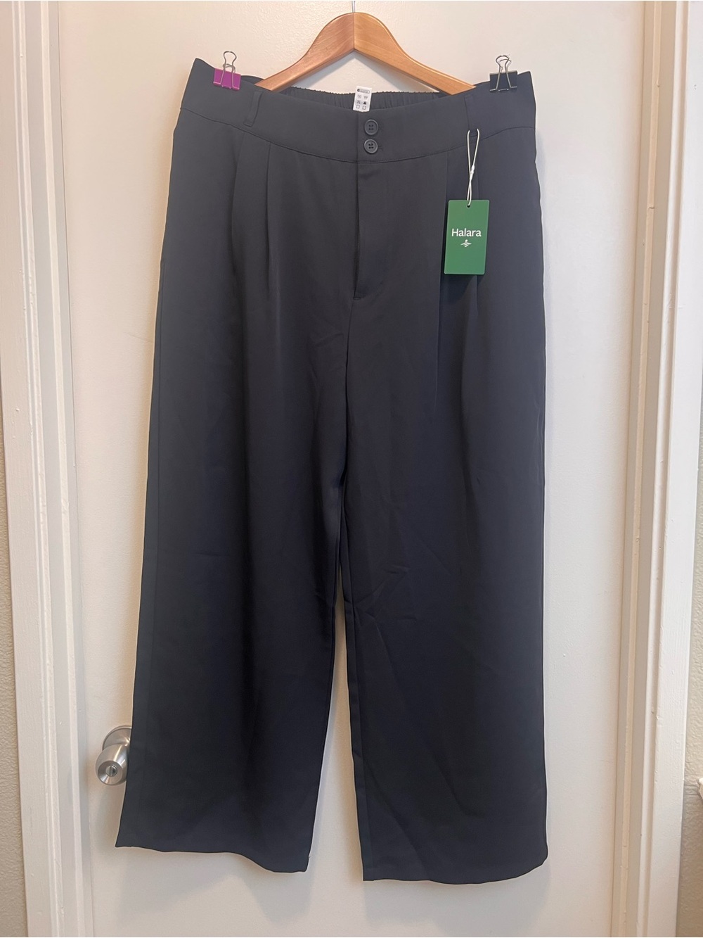 NWT Halara Wide Leg Trouser Pants XL Petite Black Stretch Work Office Career